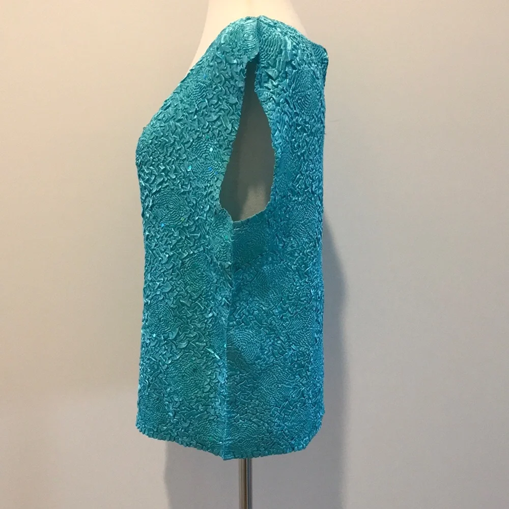 Sleeveless Teal Sequin Tank Top with Matching Button Down Blouse - Picture 8 of 17